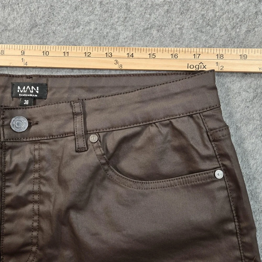 BoohooMAN Brand Pants Mens 36x30 Brown Chino Denim Straight Leg Casual Fit